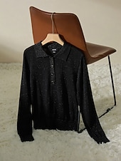 cheap Women&#039;s Sweater-Minimalist Wool Blend Polo Knitwear