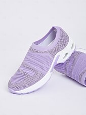 preiswerte Damen-Sneaker-leichte lila Slip-On-Sneaker für Damen mit Strass-Details – bequeme Luftpolstersohle zum Gehen und für die Freizeit