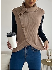 preiswerte Damen Einfache Oberteile-Damen Tunika Feste Farbe Täglich Langarm Rollkragen Arbeit Knopf Khaki Grau Frühling Herbst Winter
