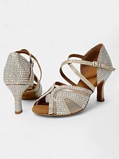 economico Scarpe per balli latini-scarpe da ballo latino con tacchi da donna con strass e morbida suola in pelle scamosciata – scarpe da ballo aperte con glitter per matrimoni e occasioni speciali