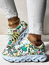 voordelige Damessneakers-kleurrijke grafische print sneakers voor dames – trendy lichtgewicht veterschoenen met zachte zool