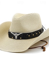 economico Cappelli da uomo-Per uomo Cappello di paglia Cappello da sole Cappello da cowboy Cappello Fedora Trilby Nero Bianco Corda di paglia Stile vintage Di tendenza 18esimo secolo Stato del Texas Giornaliero Festa a tema
