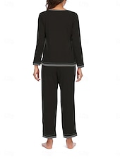 ieftine Seturi noapte pentru femei-set de pijamale de damă culoare pură casual confort acasă zilnic confort din bumbac cald cu gâtul turnat tricou cu mânecă lungă pantaloni talie elastică ținute de toamnă iarnă acasă