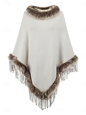 billiga Rycker på axlarna &amp; uddar-Dam Mantel / kappor Utomhus Gata Dagliga kläder Höst Vinter Normal Täcka Normal Håller värmen Andningsfunktion Stylish Ledigt Jacka Långärmad Slät Tofs Faux Fur Trim Rubinrött Aprikos Kaffe