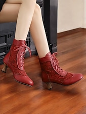 cheap 1920s-Victorian Style Women&#039;s Ankle Boots with Lace Design and Faux Leather Accents – Vintage Lace-Up Footwear for Casual and Costume Occasions