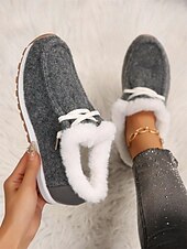 cheap Women&#039;s Slip-Ons &amp; Loafers-Women&#039;s Faux Fur Lined Winter Slip-On Shoes – Cozy and Flexible Warm Casual Shoes for Indoor and Outdoor Wear