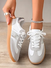 billiga Damsneakers-kvinnors retro svarta och vita sneakers med snörning - avslappnad lågtoppsdesign med mocka och tygdetaljer, bekväm sula för dagligt bruk och sportaktiviteter