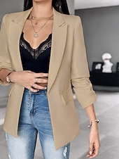 女性用 ブレザー フォーマル 純色 カジュアル/普段着 ファッション レギュラー アウターウェア 長袖 冬 ブラック S お買い得  ブレザーとスーツ-女性用 ブレザー フォーマル 純色 カジュアル/普段着 ファッション レギュラー アウターウェア 長袖 冬 ブラック S