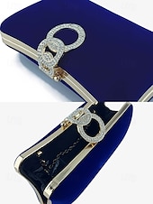 voordelige Clutches &amp; Avondtasjes-Elegante blauwe fluwelen clutch voor dames met strass-ringhandvat - perfecte avondtas voor bruiloften, feesten en formele evenementen