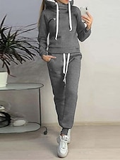 abordables Chándal de mujer-Mujer Pijamas Conjuntos Cálido Moda Felpa Color puro Sudadera Pantalón Hogar Diario Cama Manga Larga Sudadera Negro Rosa Azul Piscina Gris Claro Otoño Invierno
