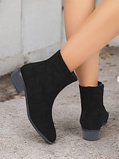 cheap Ankle Boots-Women&#039;s Casual Faux Suede Ankle Boots with Side Zipper and Low Block Heels – Comfortable Vintage Booties for Everyday Wear