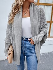 abordables Cardigans et vêtements d&#039;extérieur-Femme Pull Chandail Gilet Cardigan Décontractées Flexible Couleur monochrome A côtes Ouvrir le devant Tricoté Manche Chauve-souris manche longue Hauts réguliers Tricoter Extérieur du quotidien Fin de