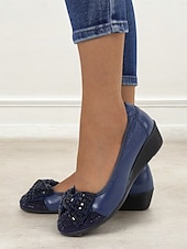 cheap Women&#039;s Flats-Women&#039;s Leather Wedge Flats with Decorative Bow and Embellished Toe – Comfortable Casual Slip-On Shoes for Everyday Wear