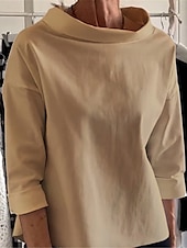 economico Camicie-Per donna Camicia Camicie ispirate al lino Blusa Tinta unica Essenziale Casual Manica 3/4 Dolcevita Top Regolari Quotidiano Vino Cammello Cachi Autunno