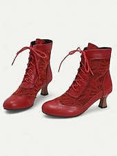 cheap 1920s-Victorian Style Women&#039;s Ankle Boots with Lace Design and Faux Leather Accents – Vintage Lace-Up Footwear for Casual and Costume Occasions