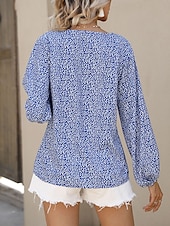 economico Top Grafici da Donna-Per donna Camicia Blusa Floreale Informale Manica lunga A V Top regolari Giornaliero Stampa Blu Verde Autunno Inverno