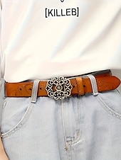levne Dámský pásek-dámský červený kožený pásek s vintage květinovou vyřezávanou sponou – doplněk ve westernovém boho stylu