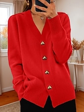 economico Cardigan e capispalla-maglione rosa da donna San Valentino cardigan maglione giacca scollo a V maglia bottone lavorato a maglia primavera autunno quotidiano festa uscita carino quotidiano morbido manica lunga colore puro