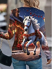 ieftine Kentucky Top-tricou dama maneca lunga topuri lungi decolteu ras revelion albastru primavara, toamna, iarna, vara