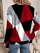 abordables Tops a Rayas y Geométricos-Sudadera de mujer con estampado geométrico para uso diario, informal, cuello redondo, manga larga, microelástica, otoño e invierno, cómoda, transpirable, tejido suave