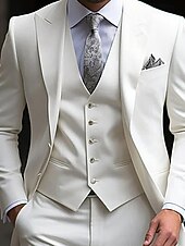 abordables Trajes formales-Trajes de fiesta de boda para hombres blanco moda formal verano en color sólido ajuste estándar de 3 piezas de un solo botón y dos botones
