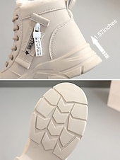 baratos Botas de neve e inverno-botas femininas de amarrar no tornozelo com forro de pele quente – botas de inverno bege elegantes para conforto ao ar livre em clima frio