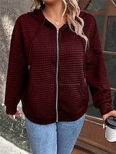 tanie kurtka z kapturem-Damskie Zwykła kurtka Kurtka z kapturem Na zewnątrz Ulica Dzienne zużycie Jesień Zima Regularny Płaszcz Regularny Keep Warm Oddychający Elegancki Codzienny Kurtki Długi rękaw Równina Z kieszeniami