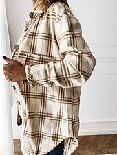 abordables Vestes chemise-Veste décontractée Femme Extérieur Plein Air Usage quotidien mode Décontractées Avec poches Imprimer Normal Manteau Blanche Rose Claire Abricot Automne Hiver Boutonnage Simple Col rabattu Standard S