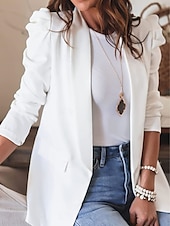 cheap Blazers &amp; Suits-Women&#039;s Blazer Work Pocket Solid Color Breathable OL Style Regular Fit Outerwear Long Sleeve Fall Black S