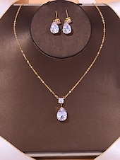 economico Collana da donna-elegante set di collana e orecchini in cristallo a goccia – gioielli scintillanti per spose e occasioni formali