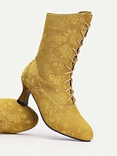 baratos Década de 1920-Botas femininas vintage com cadarço e salto médio – botas jacquard elegantes para estilo retrô e ocasiões especiais