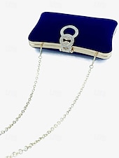 voordelige Clutches &amp; Avondtasjes-Elegante blauwe fluwelen clutch voor dames met strass-ringhandvat - perfecte avondtas voor bruiloften, feesten en formele evenementen