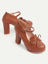 ieftine anii 1950-pantofi vintage maro mary jane de dama - pantofi cu platforma cu toc gros cu detaliu fundita, ideali pentru tinute retro si clasice, perfecti pentru birou, petreceri si ocazii speciale