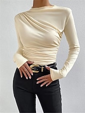 voordelige Effen Blouses-Dames T-shirt Effen Modieus Modern Casual Lange mouw Coltrui Normale tops Dagelijks Weekend Zwart Wit Beige Grijs Herfst Winter