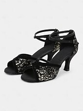 abordables Chaussures de danses latines-chaussures de danse à paillettes pour femmes avec brides croisées – talons de salon latins confortables pour les spectacles et les fêtes