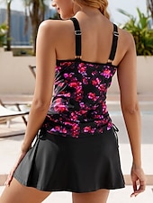 abordables Robes de bain-Maillots de bain pour femmes Robes de bain 2 pièces Jupes Tankini Sans dos Taille haute Vacances Plage Floral V Cou Sans manches