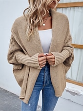 abordables Cardigans et vêtements d&#039;extérieur-Femme Pull Chandail Gilet Cardigan Décontractées Flexible Couleur monochrome A côtes Ouvrir le devant Tricoté Manche Chauve-souris manche longue Hauts réguliers Tricoter Extérieur du quotidien Fin de