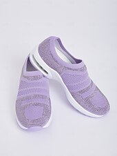 preiswerte Damen-Sneaker-leichte lila Slip-On-Sneaker für Damen mit Strass-Details – bequeme Luftpolstersohle zum Gehen und für die Freizeit