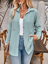 cheap Shirt Jackets-Women&#039;s Casual Jacket Outdoor Street Daily Wear Fall Regular Coat Regular Fit Thermal Warm Breathable Stylish Casual Jacket Long Sleeve Stripes and Plaid with Pockets Print Black Blue Khaki