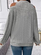 billiga Solida färger-Dam Tröja Pullover tröja Ledigt Mjukt Randig Ribbad Rund hals Stickat Kall axel Långärmad Vanliga toppar Sticka Utomhus Dagligen Helgen Svart Rubinrött Höst Vinter
