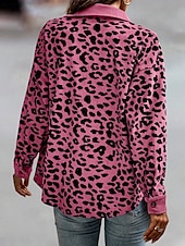 billiga Skjorta jackor-Dam Vardaglig jacka Utomhus Gata Dagliga kläder Höst Vinter Normal Täcka Normal Håller värmen Andningsfunktion Stylish Ledigt Jacka Långärmad Leopard Med fickor Mönster Rodnande Rosa Blå Grön