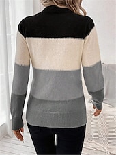 abordables Couleurs unies-Femme Pull Chandail Pull Décontractées Flexible Rayé A côtes Col Ras du Cou Tricoté manche longue Hauts réguliers Tricoter Extérieur du quotidien Fin de semaine Chameau Abricot Automne Hiver