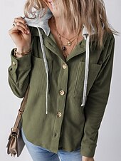 abordables Manteaux &amp; trenchs-Veste d&#039;Hiver Femme Extérieur Plein Air Usage quotidien mode Décontractées Avec poches Normal Manteau Noir Vert Véronèse Automne Hiver Boutonnage Simple Sweat à capuche Standard S M L XL 2XL