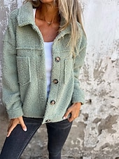 billige Puffer og Parka-Dame Fleece-jakke Teddyfrakk Hold Varm Pustende Knapper Lomme Fleece Lined Fritid عادي Feriereise Gate Dagligdagstøy Ut på byen Enkeltkneppet Kort Knaphul Normal Langermet Yttertøy Gul Rosa Grønn
