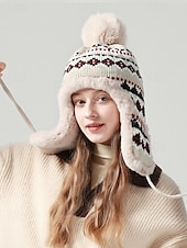 economico Cappelli da donna-berretto invernale lavorato a maglia con pompon e fodera in pelliccia sintetica - caldo berretto con paraorecchie per donna