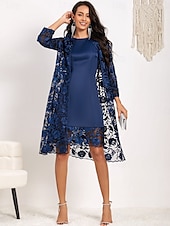 preiswerte abendkleider-Damen Spitzenkleid Spitze 3/4 Ärmel Formal Blau