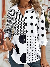 economico Top a Righe e Geometrici per Donne-Per donna Camicia Geometrico Casual Manica Lunga Colletto a Camicia Top Regolari Lavoro Bottoni Stampato Nero Primavera Autunno Inverno