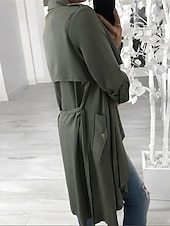 halpa Trench Coats-Naisten Rento takki ulko- Katu Arki-asut Syksy Talvi Pitkä Takki Normaali Pidä lämpimänä Hengittävä Tyylikäs Vapaa-aika Jackets Pitkähihainen Yhtenäinen väri Taskut Rubiini Apila Harmaa