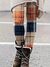 billige Kunst og design trykk-Dame leggings Bukser Mote gateklær Full lengde Høy midje Rutet trykk Termisk varm Pustende Myk Mikro-elastisk Utendørs Daglig Gul Høst Vinter Regular Fit