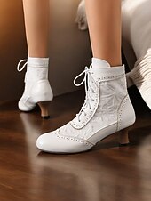cheap 1920s-Victorian Style Women&#039;s Ankle Boots with Lace Design and Faux Leather Accents – Vintage Lace-Up Footwear for Casual and Costume Occasions
